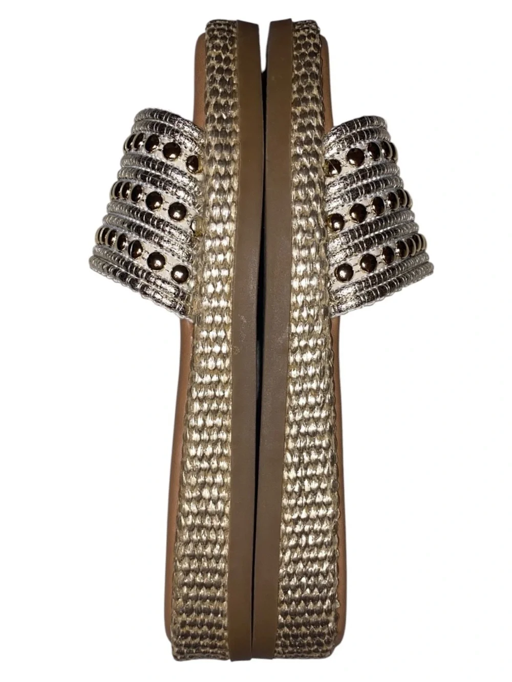 STEVE MADDEN Boardwalk Espadrille Style Sandal Slide Metallic Gold/Tan Size 8M
